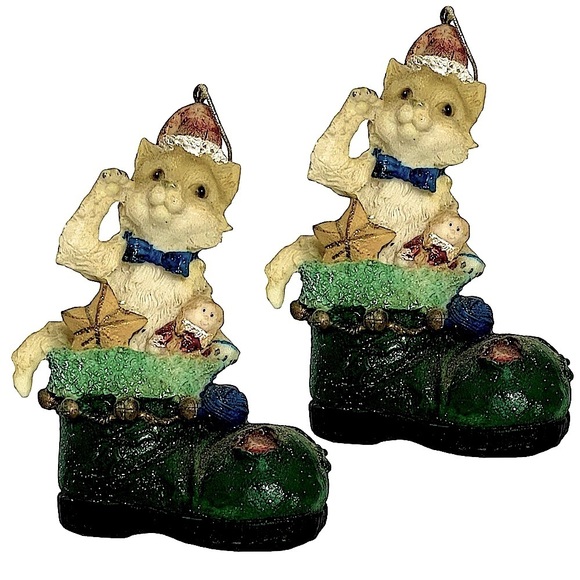 Vintage Cat Puss in Boots Ornaments Christmas Tree Decor Cats in Boots Set of 2 - Picture 12 of 16